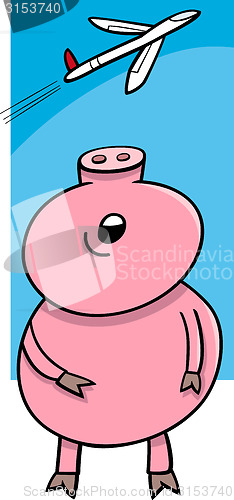 Image of piglet looking at plane cartoon