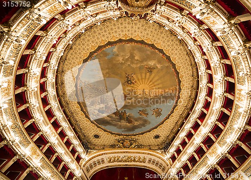 Image of NAPLES, ITALY , MAY 16, 2014, Interiors and details of the Teatro di San Carlo, Naples opera house,  built 1737, May 16, 2014,  in  Naples, Italy.