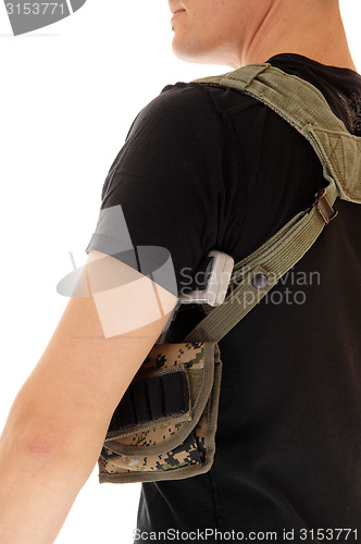 Image of Soldier with holster and handgun.