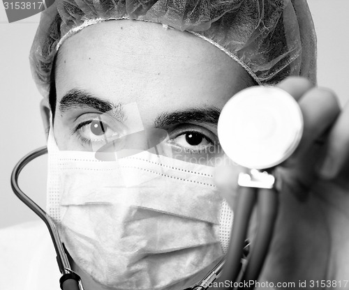 Image of Portrait of a young doctor with stethoscope.