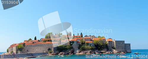 Image of Sveti Stefan, small islet and resort in Montenegro. Balkans, Adriatic sea, Europe. 