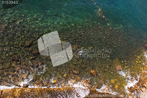 Image of Top view of a beautiful turquoise sea.