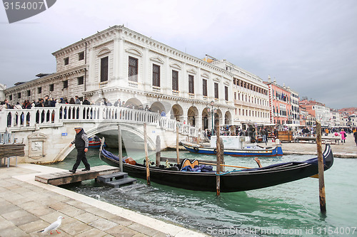 Image of Gondola moored in front of Riva degli Schiavoni 