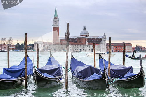 Image of Gondolas with view of San Giorgio Maggiore in Venice
