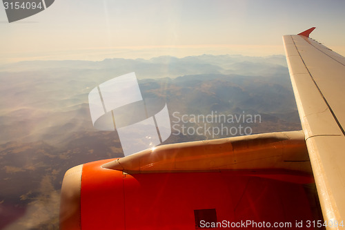 Image of Landscape of Mountain.  view from airplane window