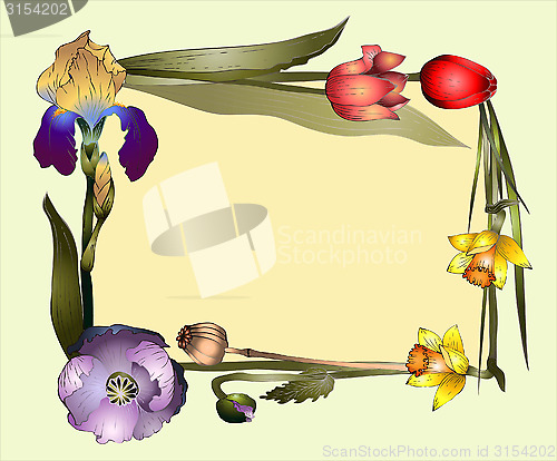 Image of Greeting card with flower. Beautiful decorative framework with f