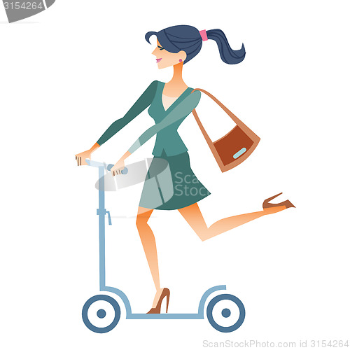 Image of Businesswomen scooter rides to work