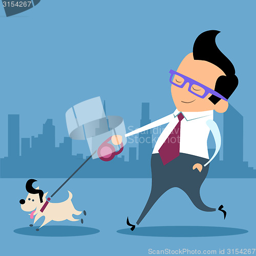 Image of Businessman dog walk office worker