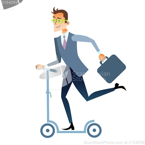 Image of Businessman scooter rides to work