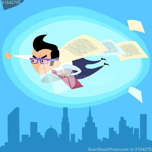 Image of Businessman superhero flying over the city contract deal