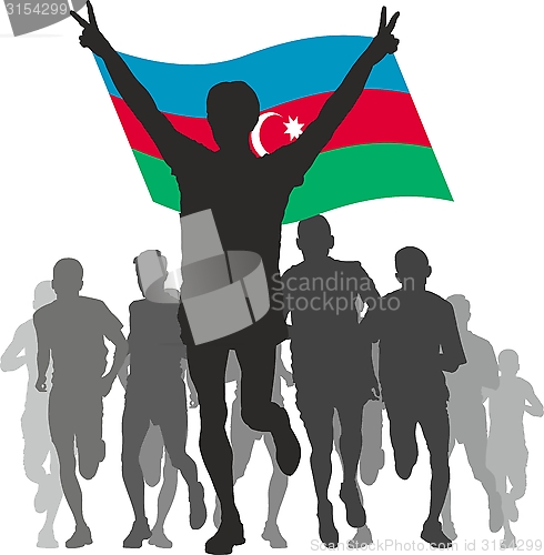 Image of Winner With The  Azerbaijan Flag At The Finish