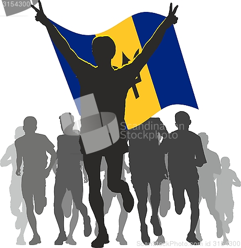 Image of Winner With The  Barbados Flag At The Finish