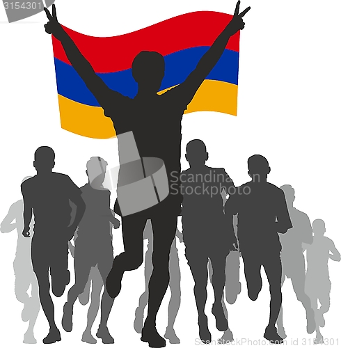 Image of Winner With The Armenia Flag At The Finish