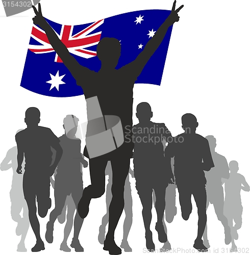 Image of Winner With The Australia Flag At The Finish
