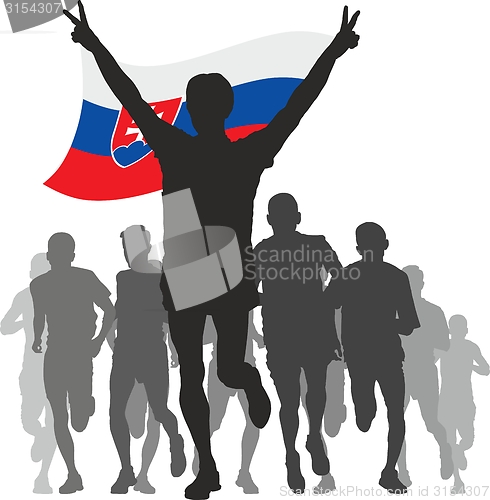 Image of Winner with the Slovakia flag at the finish