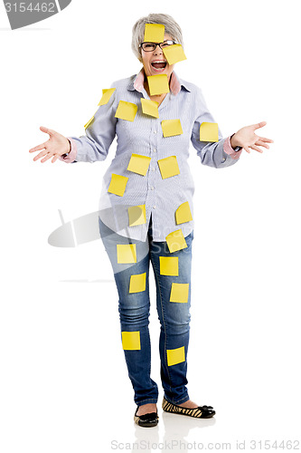 Image of Elderly woman with yellow notes