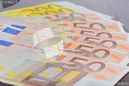 Image of Close-up of Euro banknotes on the table