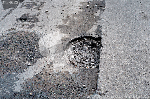 Image of Pothole in road after spring thaw