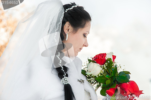 Image of wedding bridal veil and flowers