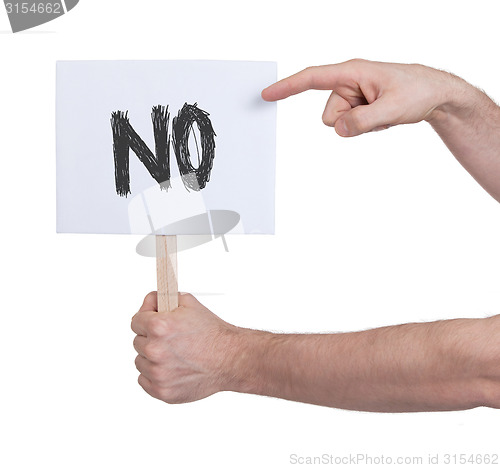 Image of Hand holding sign, isolated on white