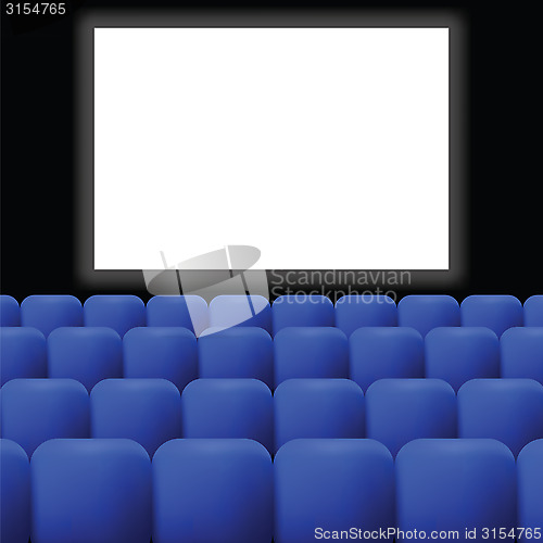 Image of cinema with blue curtain