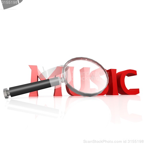 Image of Magnifying glass with red music word