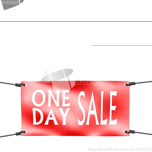 Image of Banner one day sale with four ropes on the corner
