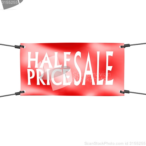 Image of Banner half price sale with four ropes on the corner