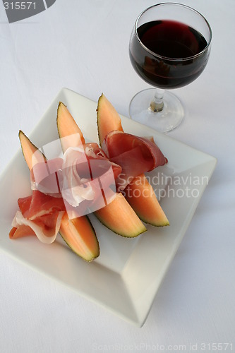 Image of Cantaloupe melon and Serrano ham