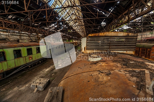 Image of Cargo trains in old train depot