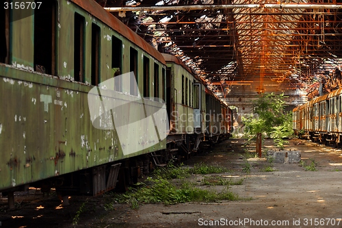 Image of Cargo trains in old train depot