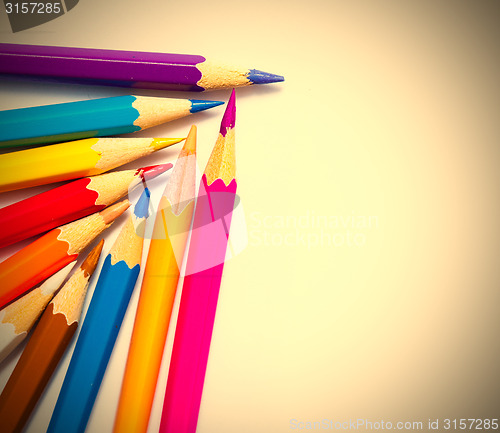 Image of set of colored pencils on white background
