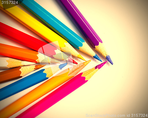 Image of set of colored pencils on white background