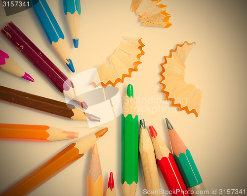 Image of pencils and shavings on white background with copy space, close 