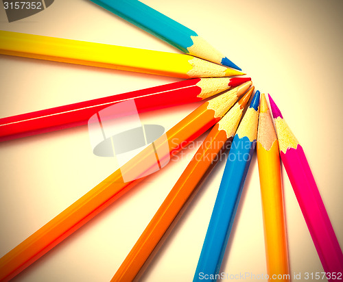 Image of set of colored pencils on white background