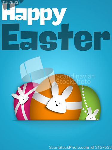 Image of Happy Easter Rabbit Bunny on Blue Background