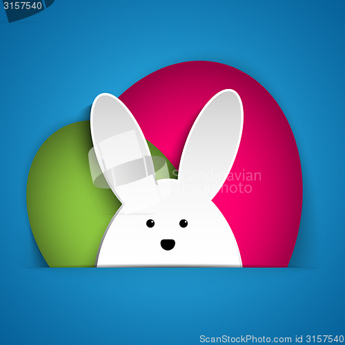 Image of Happy Easter Rabbit Bunny on Blue Background