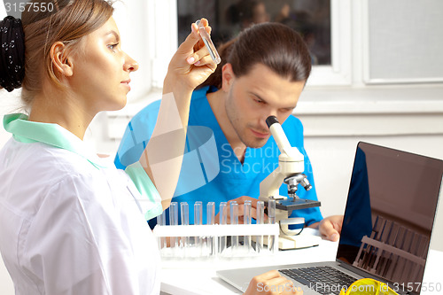 Image of Doctor examines a test tube