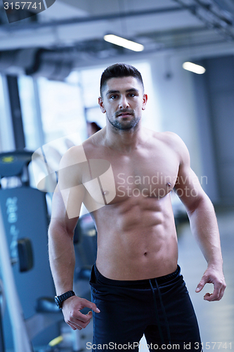 Image of handsome man exercising at the gym