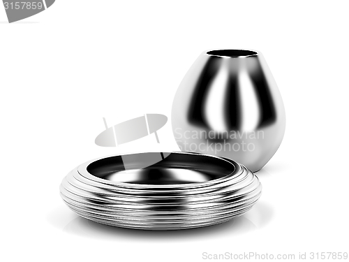 Image of Silver vase and bowl
