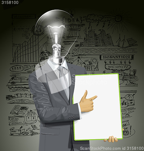 Image of Vector Lamp Head Businessman With Empty Write Board
