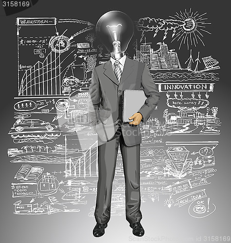 Image of Vector Lamp Head Businessman With Laptop