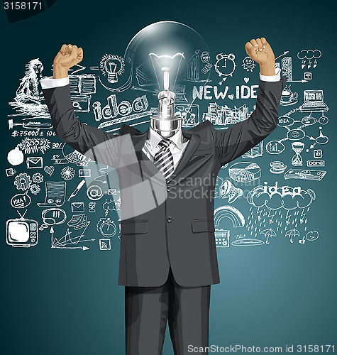 Image of Vector Lamp Head Businessman With Hands Up