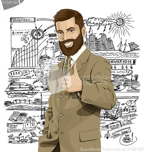 Image of Vector Business Man With Beard Shows Well Done