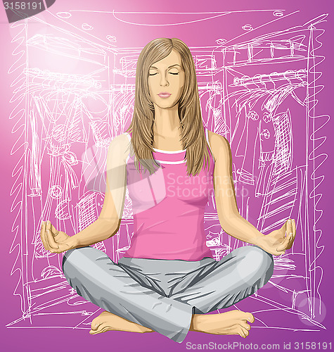 Image of Vector woman meditating in lotus pose