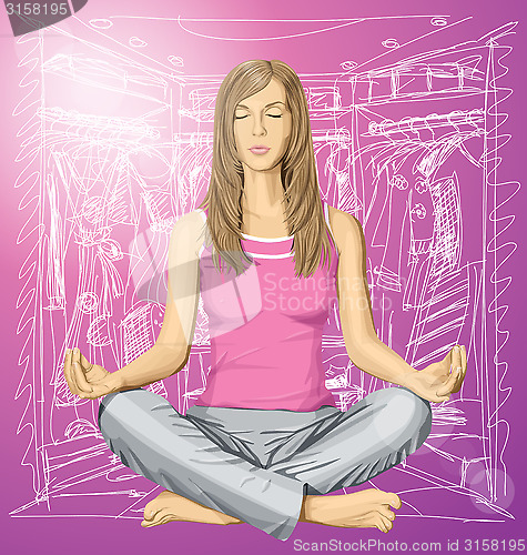 Image of Vector woman meditating in lotus pose