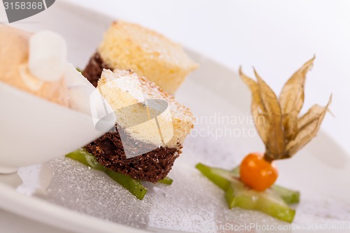 Image of Gourmet coffee blanc mange with gooseberry