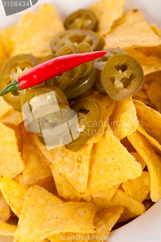 Image of Nachos with cheese sauce and chilli pepperoni