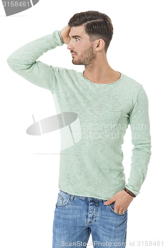 Image of young man in casual fashion on white