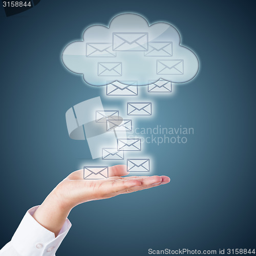 Image of Open Palm Receiving Email Icons From The Cloud